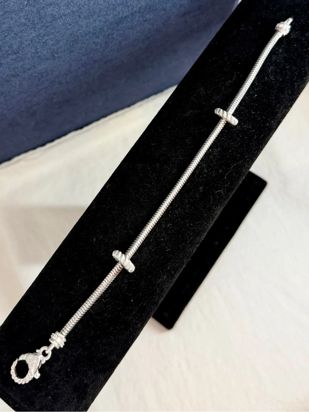 JUDITH RIPKA Sterling Silver Sparkling CZ Snake Charm Bracelet 2 Spacers; 7.5”